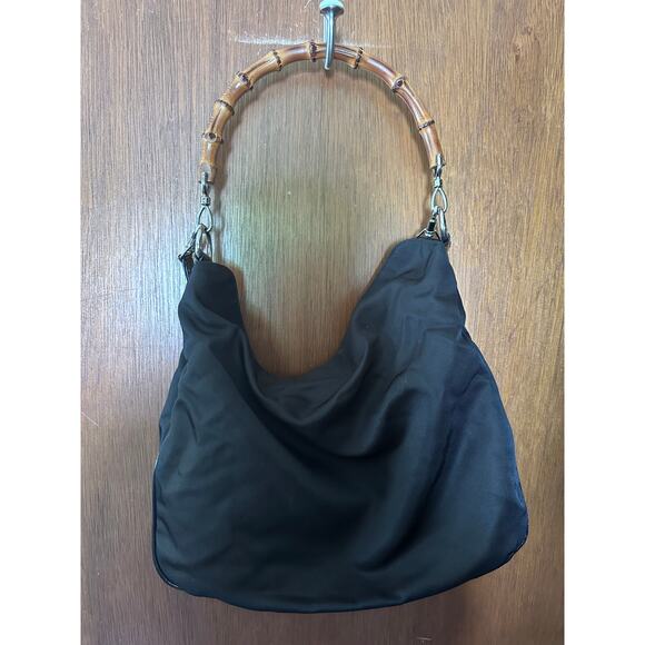 GUCCI NYLON & LEATHER HOBO W/BAMBOO HANDLE/SHOULDER STRAP - Picture 2 of 10